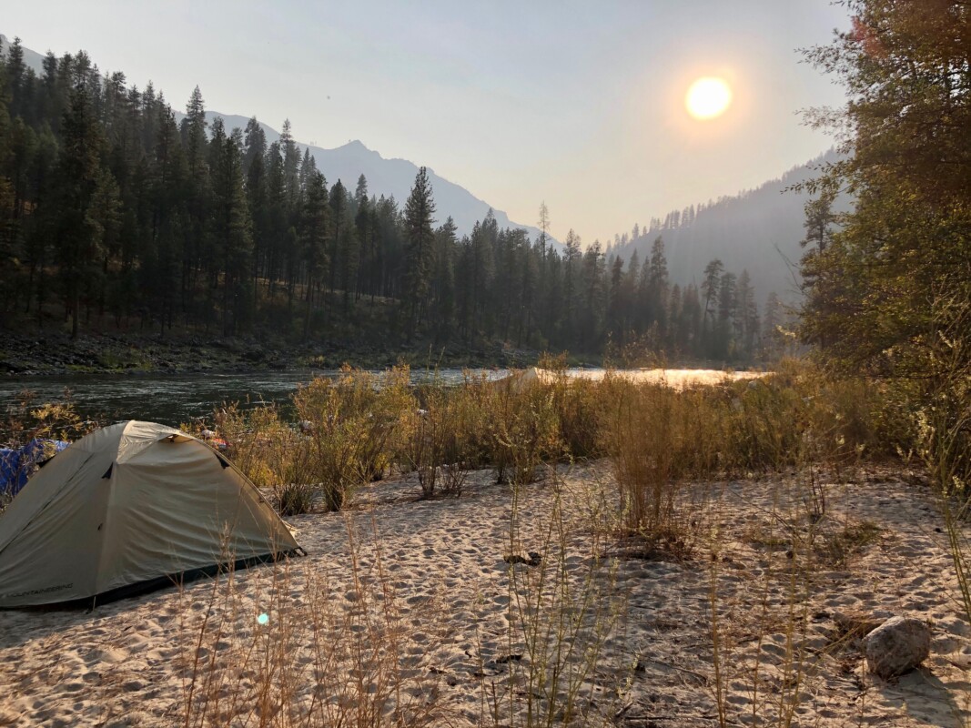 Camp shot main salmon tent sun